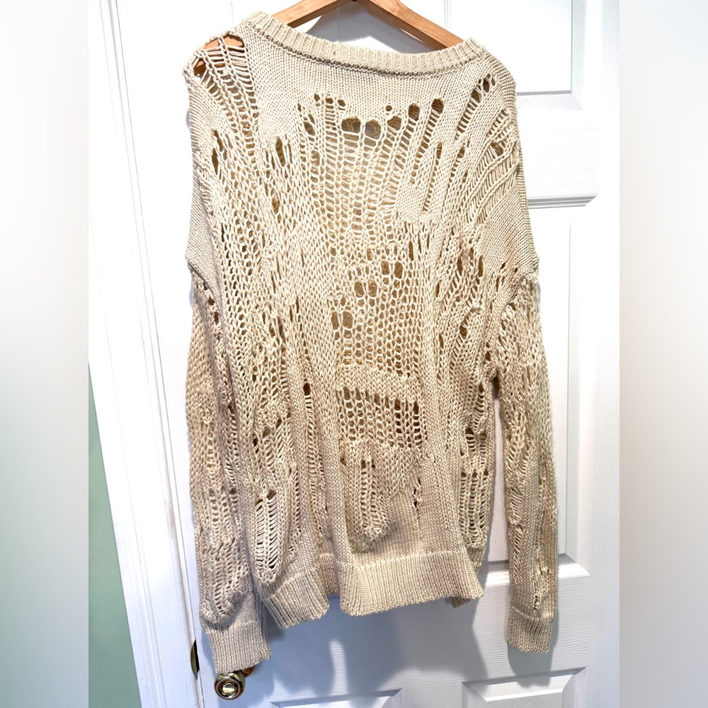 Zara Womens Open Knit Crochet Sweater Size Small Ivory Cream Oversized Boho Cozy - Picture 3 of 5